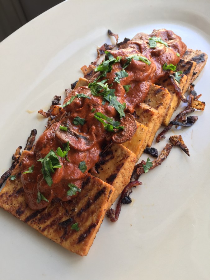 Guajillo Chile Cream Sauce with Mushrooms and Grilled Tofu&nbsp;Steaks